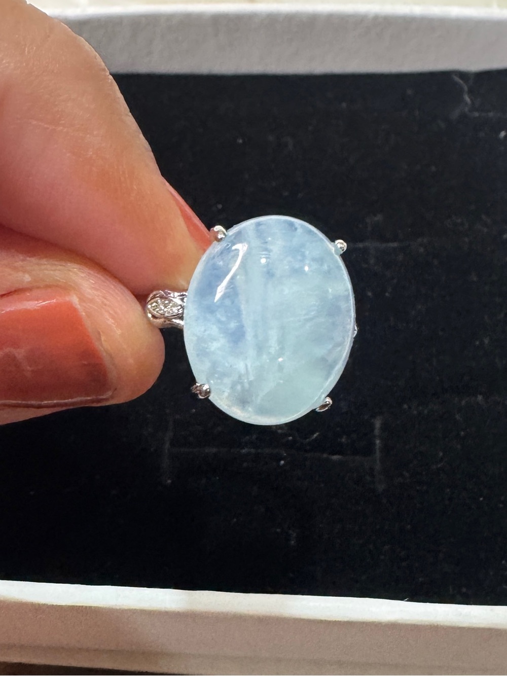 Aquamarine Oval Statement Ring - Light Blue